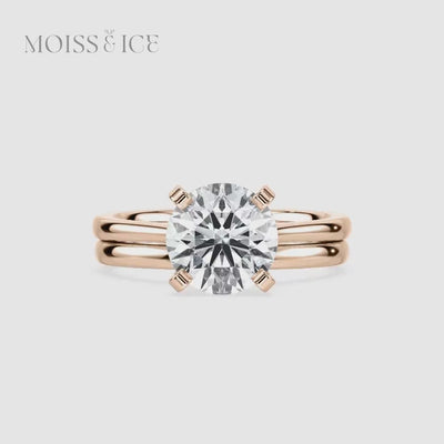video of a rose gold Round Brilliant Moissanite Solitaire Engagement Ring Set - Moiss and Ice Canada