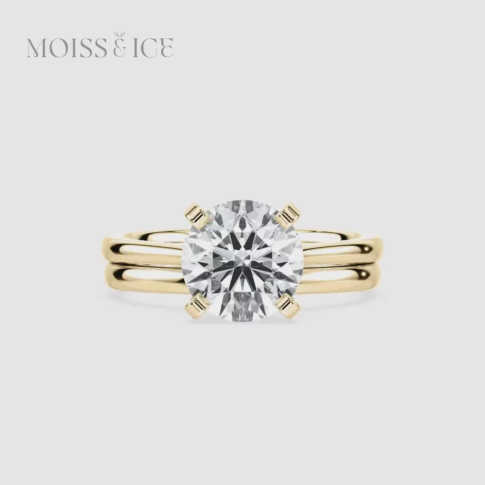 Video of the yellow gold Round Brilliant Moissanite Solitaire Engagement Ring Set
