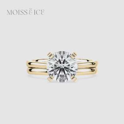 Video of the yellow gold Round Brilliant Moissanite Solitaire Engagement Ring Set