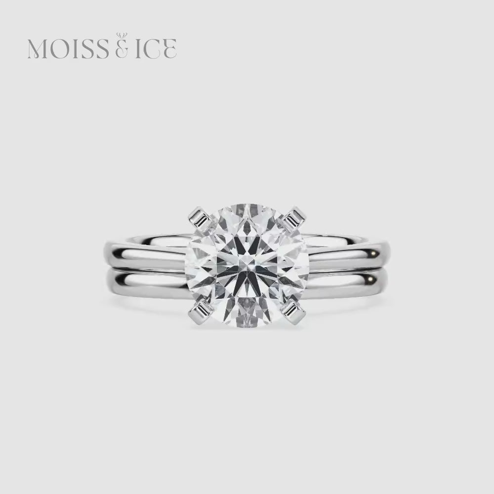 360 video of a white gold Round Brilliant Moissanite Solitaire Engagement Ring Set
