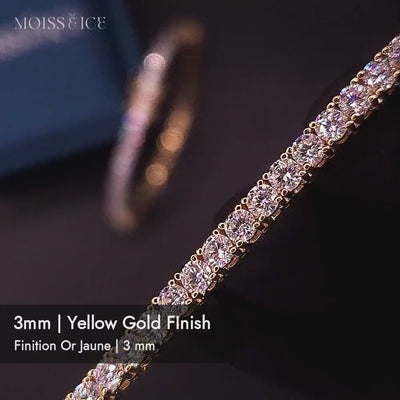 Yellow Gold finish Moissanite Tennis Chain with 3mm vvs moissanite stones - moiss and ice canada
