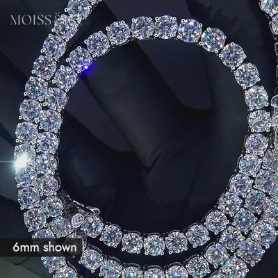 Close up of our Moissanite Tennis Chain with 6mm moissanite stones in White Gold from Moiss & Ice Canada
