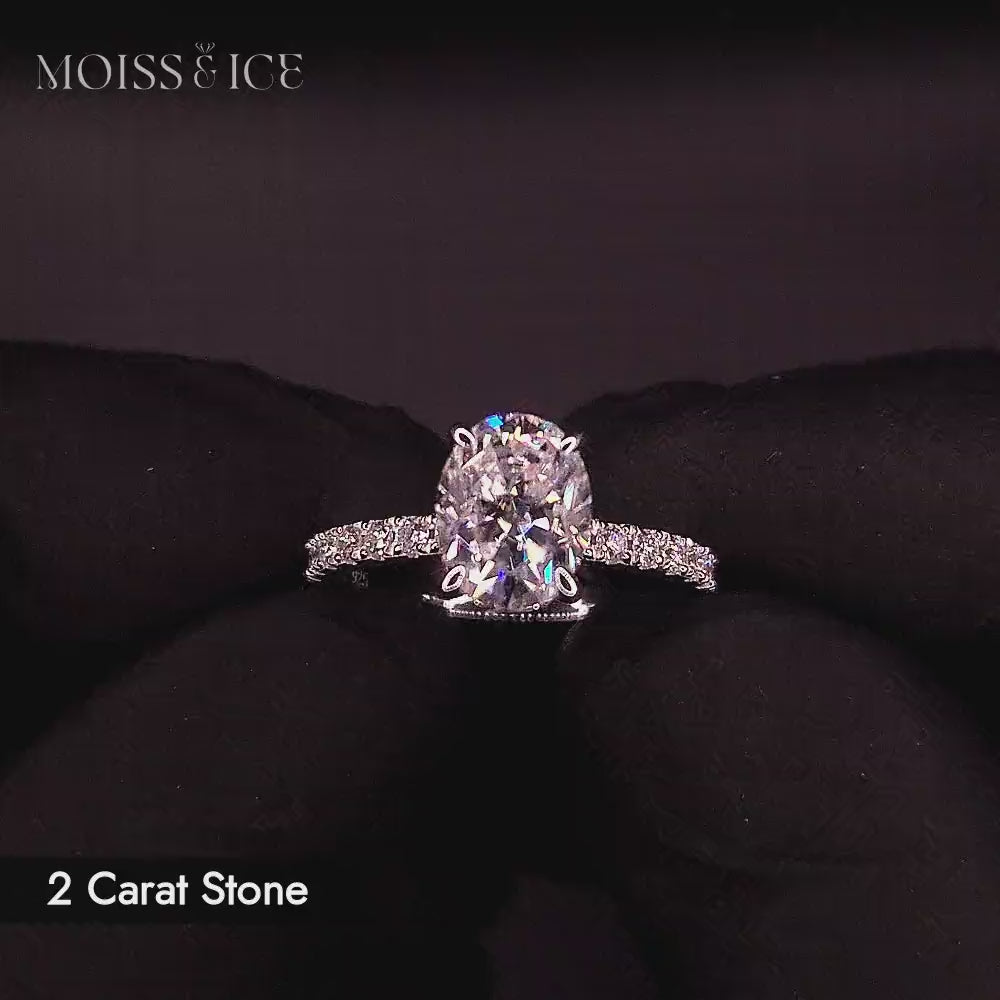 2 carat oval cut moissanite engagement ring 360 video