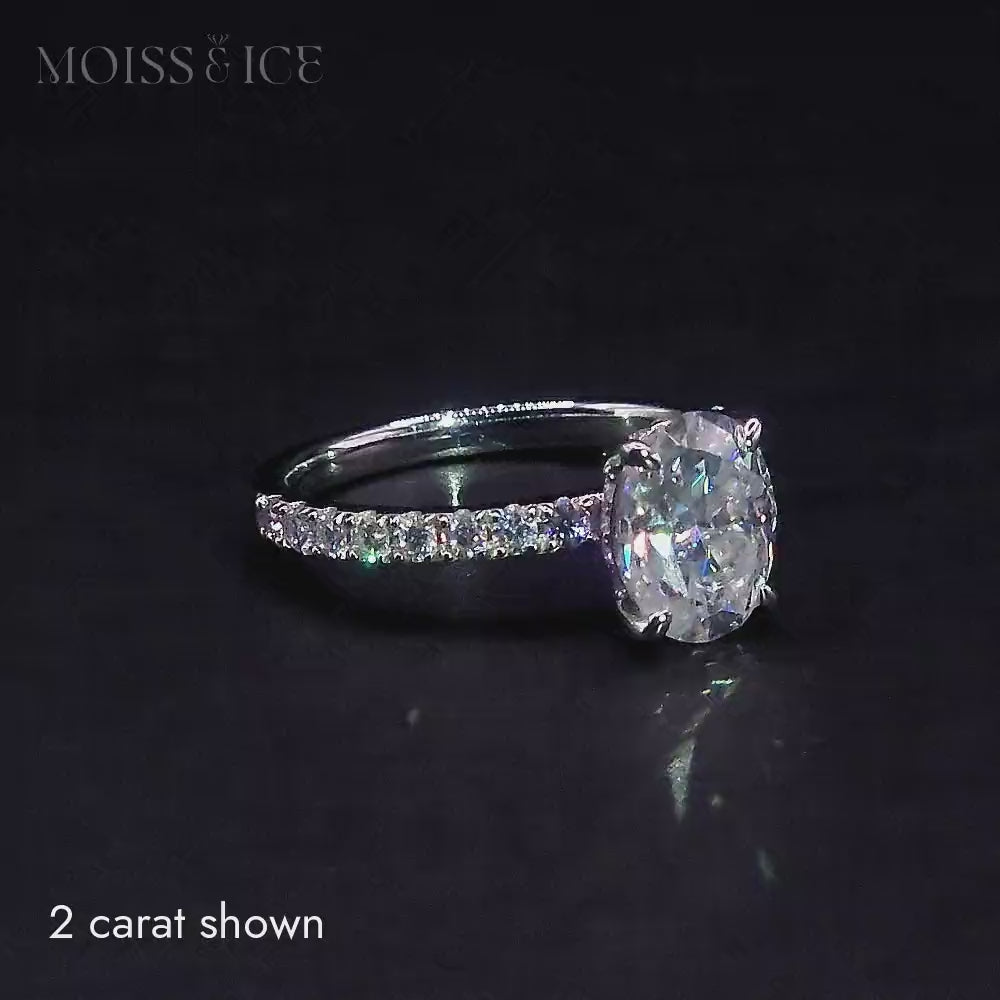 2 carat oval cut moissanite engagement ring 360 video