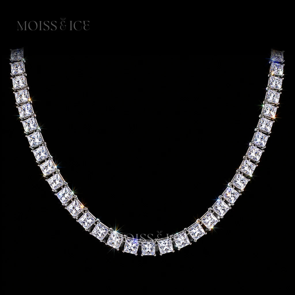 18" to 26" White gold Princess-cut tennis chain with vvs moissanite stones by Moiss and Ice Canada