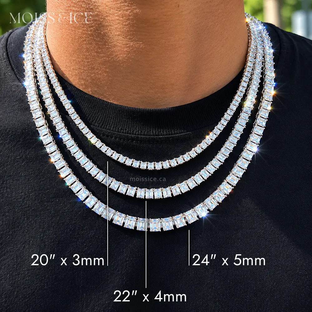 3mm to 6mm Princess-cut tennis chains with vvs moissanite stones by Moiss and Ice Canada