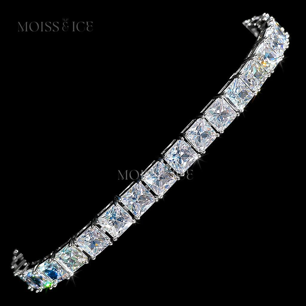 Close up of our princess cut tennis chain and bracelet. Showing the sparkle of the moissanite stones and quality of the white gold base from Moiss and Ice Canada
