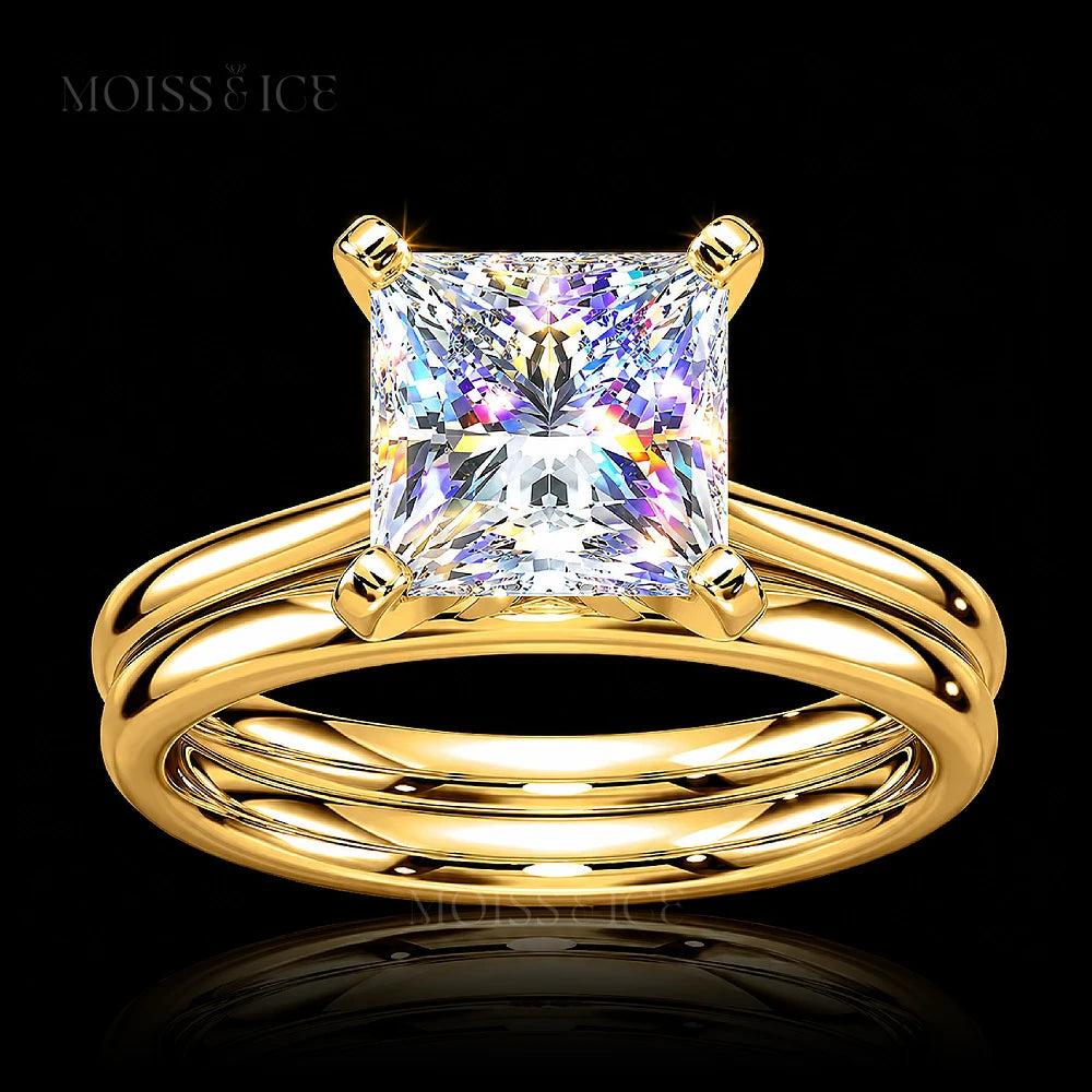 Moissanite Engagement Ring - Yellow Gold Princess cut solitaire - Rajkumari - Moiss and Ice Canada