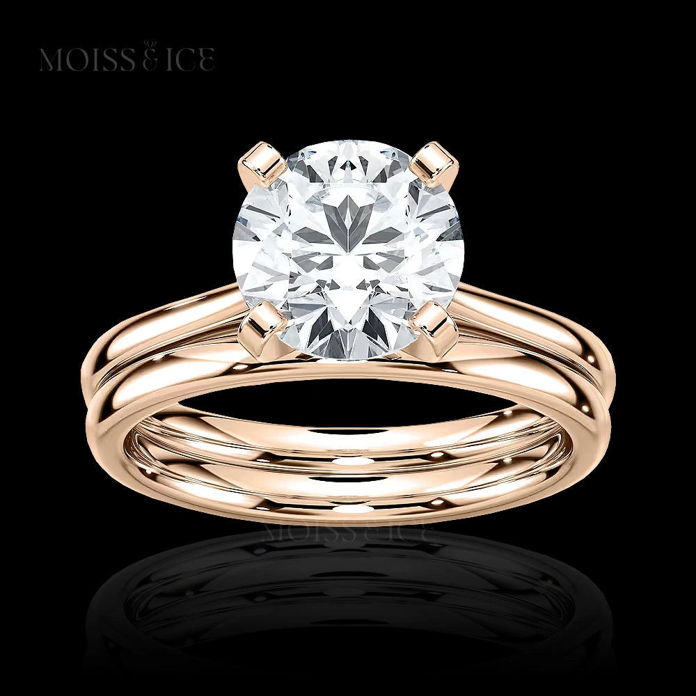 rose gold Round Brilliant Moissanite Solitaire Engagement Ring Set - Moiss and Ice