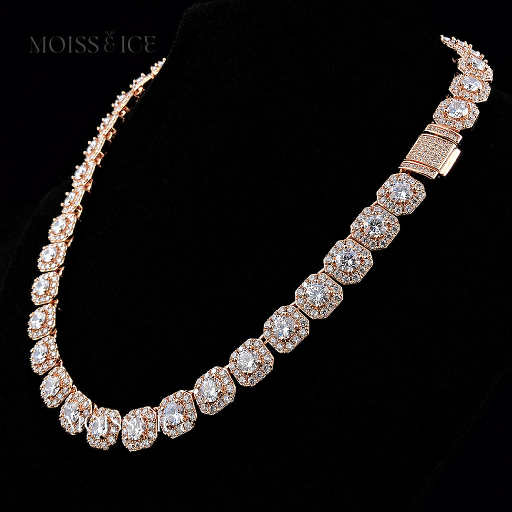 Rose Gold 10mm Moissanite Clustered Tennis Chain - Moiss Ice Canada