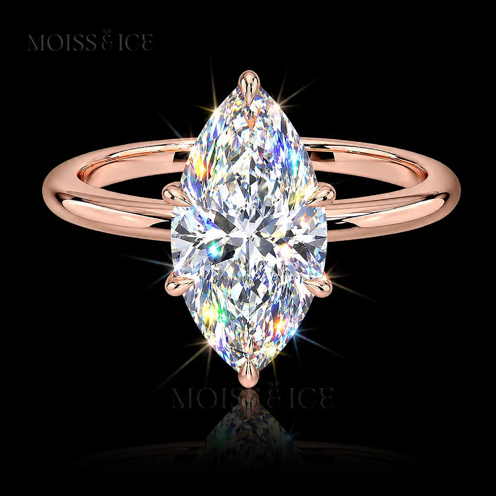 Marquise Cut Moissanite Engagement Ring with 6 prongs and a hidden halo in Rose Gold - The Amaira by Moiss and Ice Canada