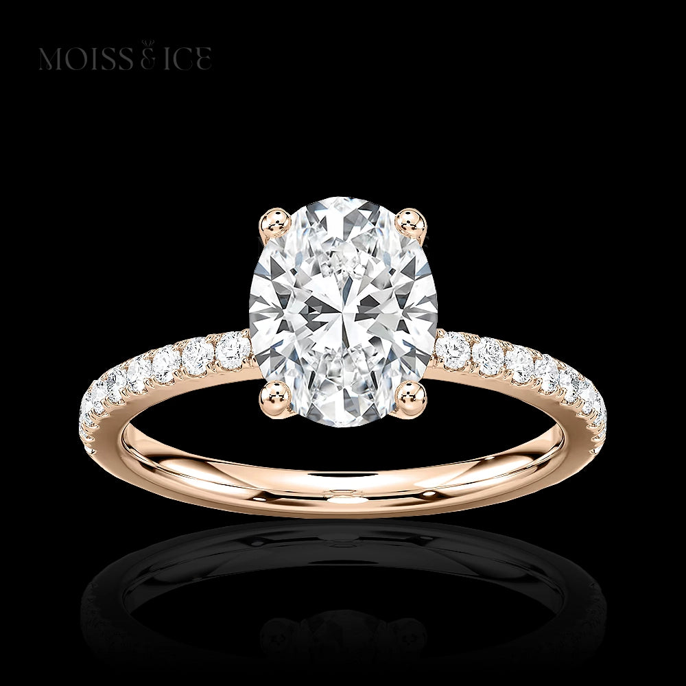 Rose Gold Oval Pave hidden halo Moissanite Engagement Ring - Moiss Ice Canada