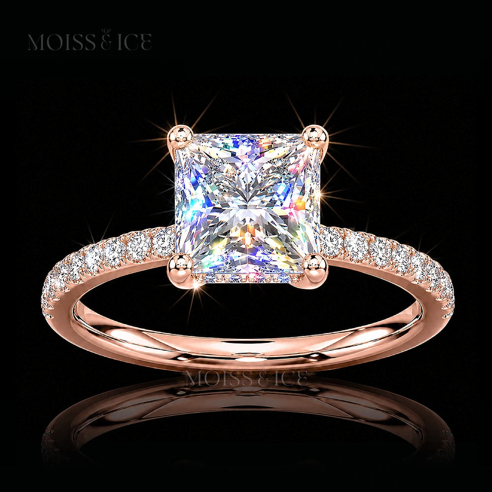 Rose Gold Princess Cut Pavé Moissanite Engagement Ring with hidden halo called the INDIRA by Moiss and Ice Canada