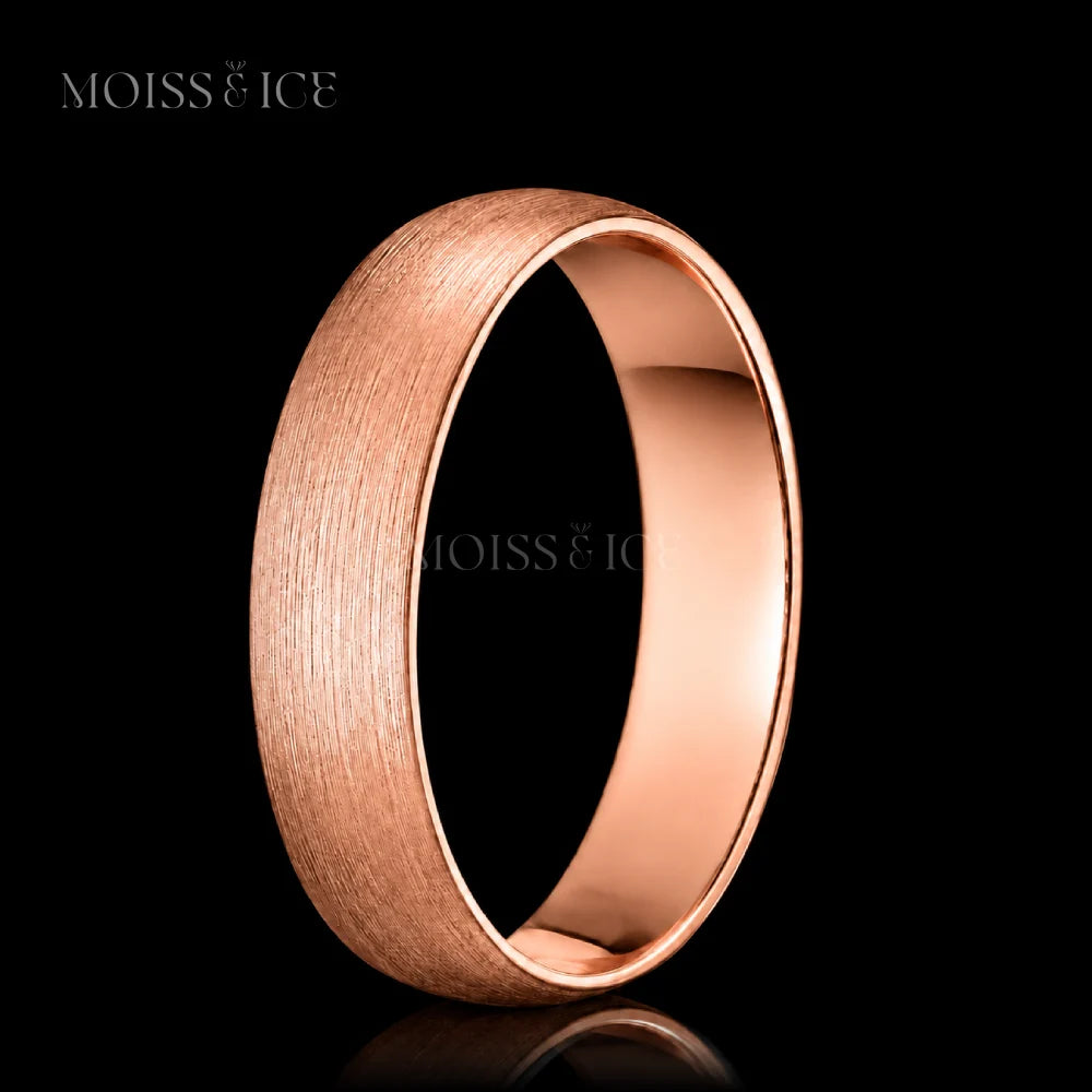 Side Angle - Wide Mens wedding band finished in a brushed rose gold finish - Moiss and Ice Canada