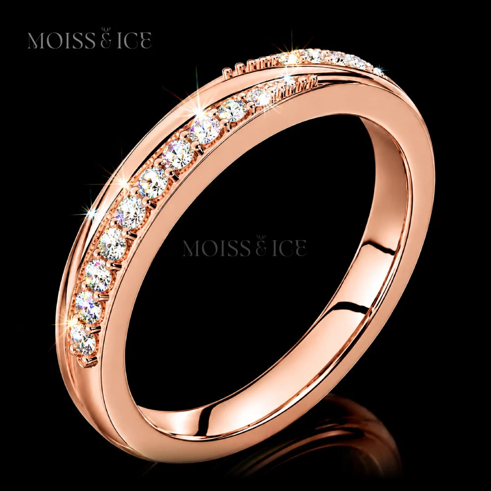 side view of the perfect Rose Gold Crossover Moissanite Pavé Wedding Band - The Milan by Moiss and Ice Canada