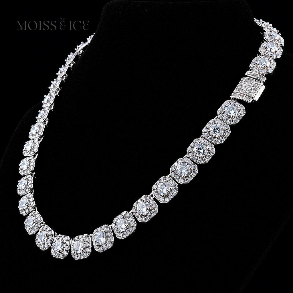 White Gold 10mm Moissanite Clustered Tennis Chain - Moiss Ice Canada