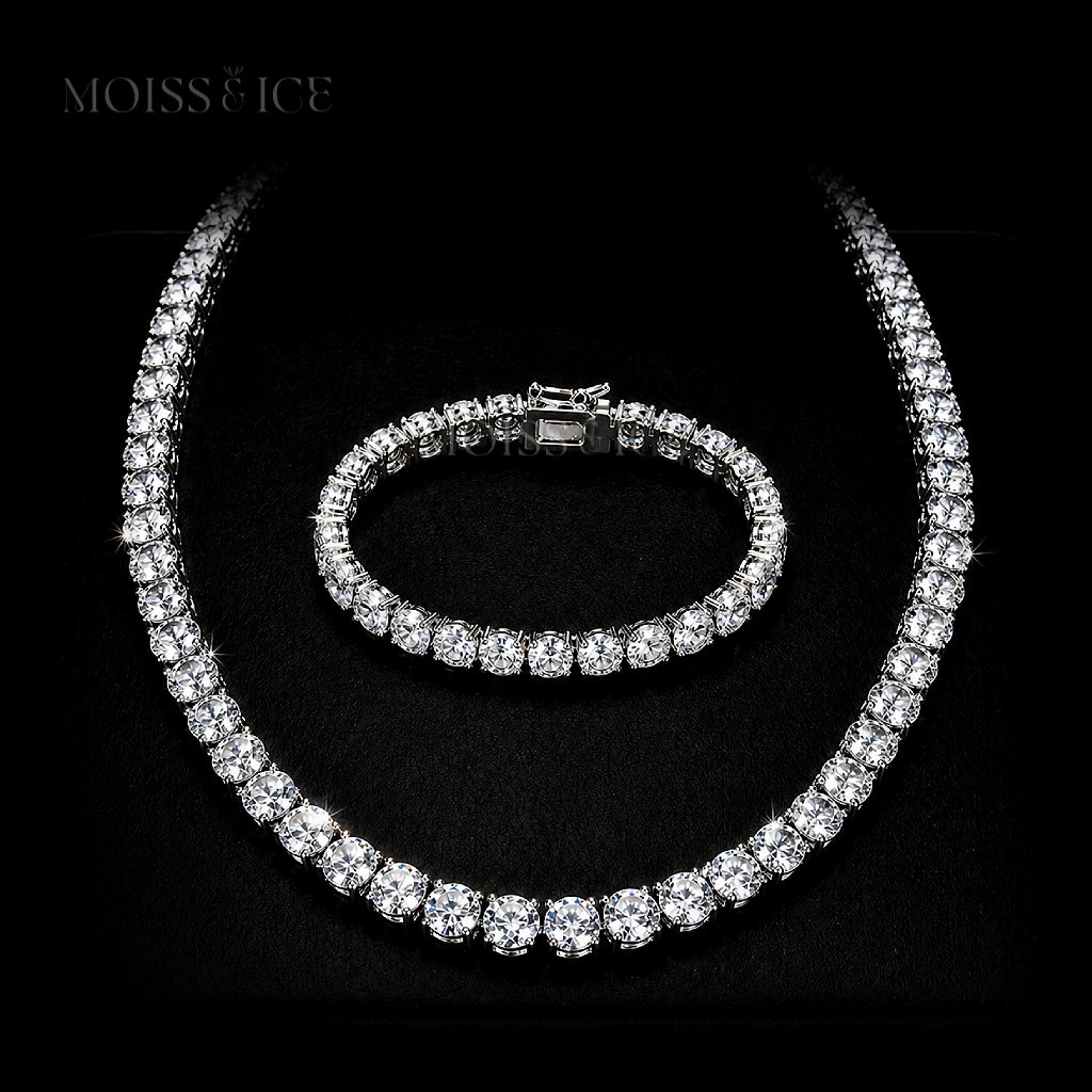 White Gold Tennis Chain and Bracelet Set with Moissanite stones. Signature set from Moiss and Ice Canada