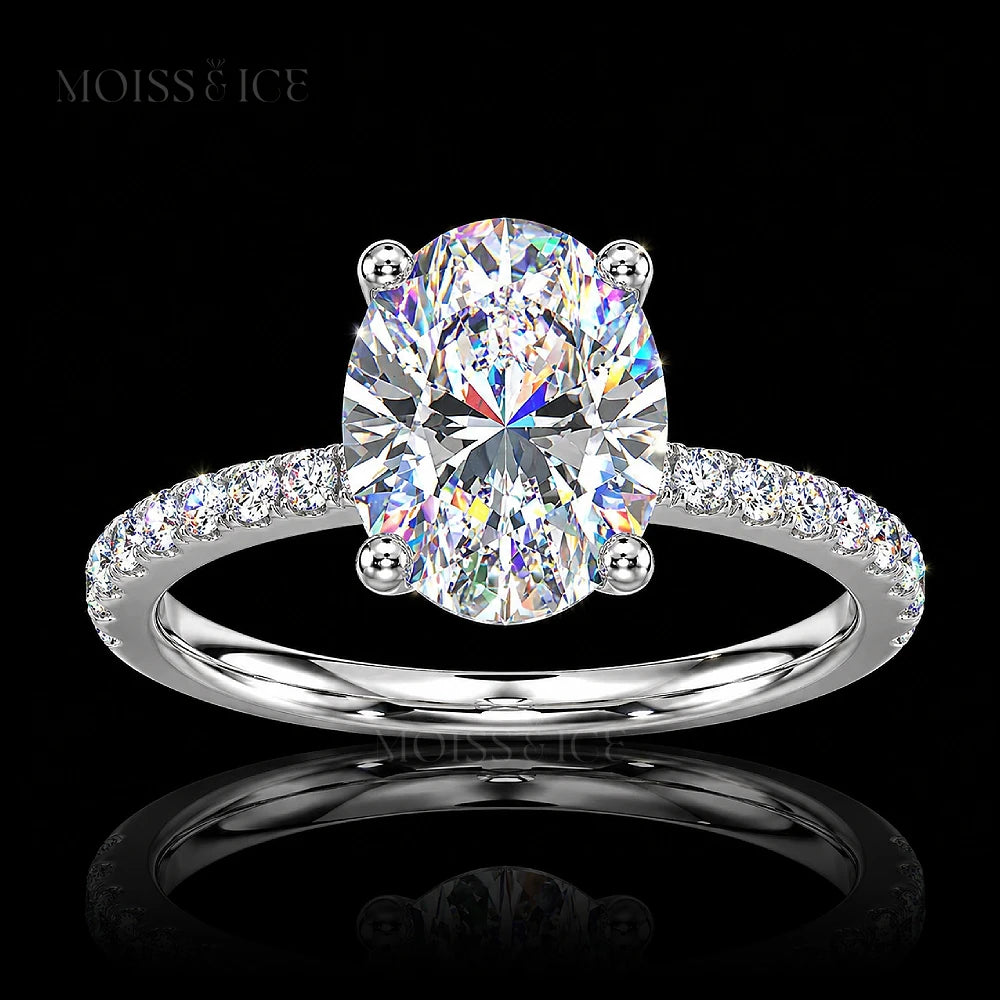 White Gold Oval Pave hidden halo Moissanite Engagement Ring - Moiss Ice Canada