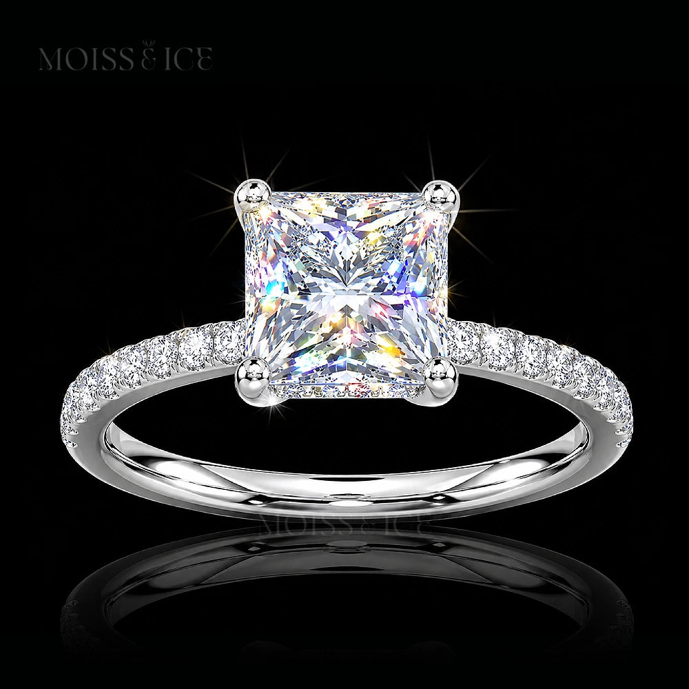 White Gold Princess Cut Pavé Moissanite Engagement Ring with hidden halo called the INDIRA by Moiss and Ice Canada