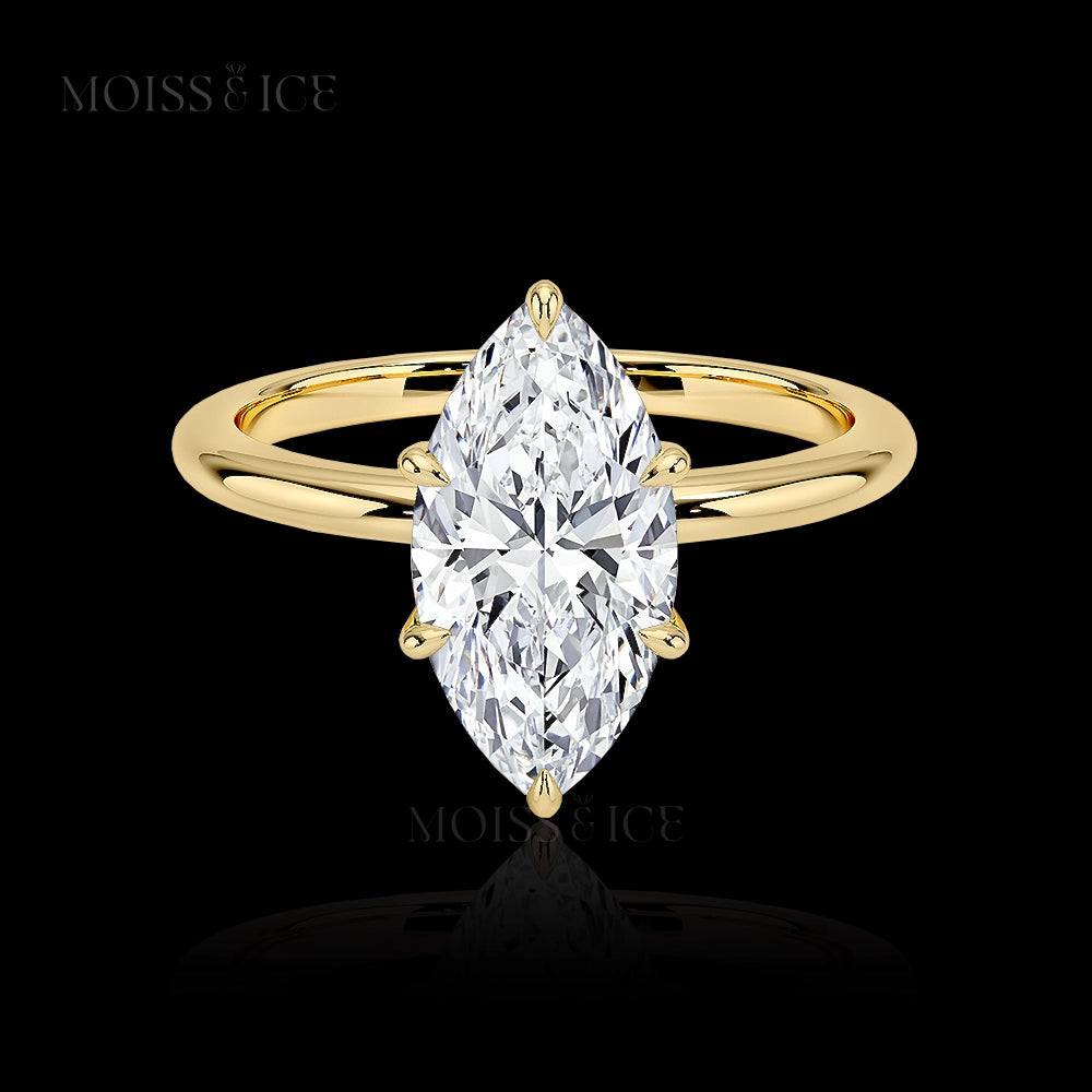 The Amaira - Women's Moissanite Marquise Engagement Ring with 6 prongs and a hidden halo in yellow gold