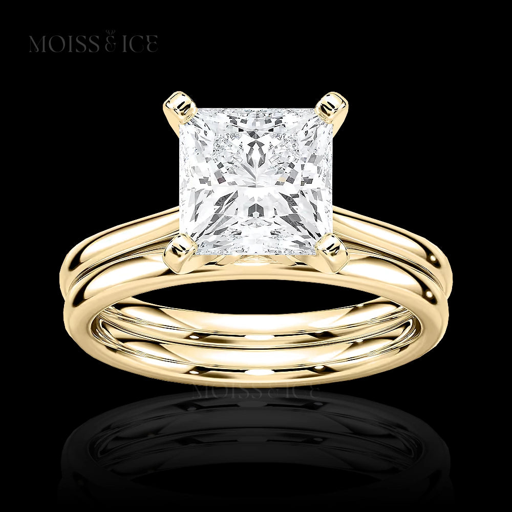 Moissanite Engagement Ring - Yellow Gold Princess cut solitaire - Rajkumari - Moiss and Ice Canada