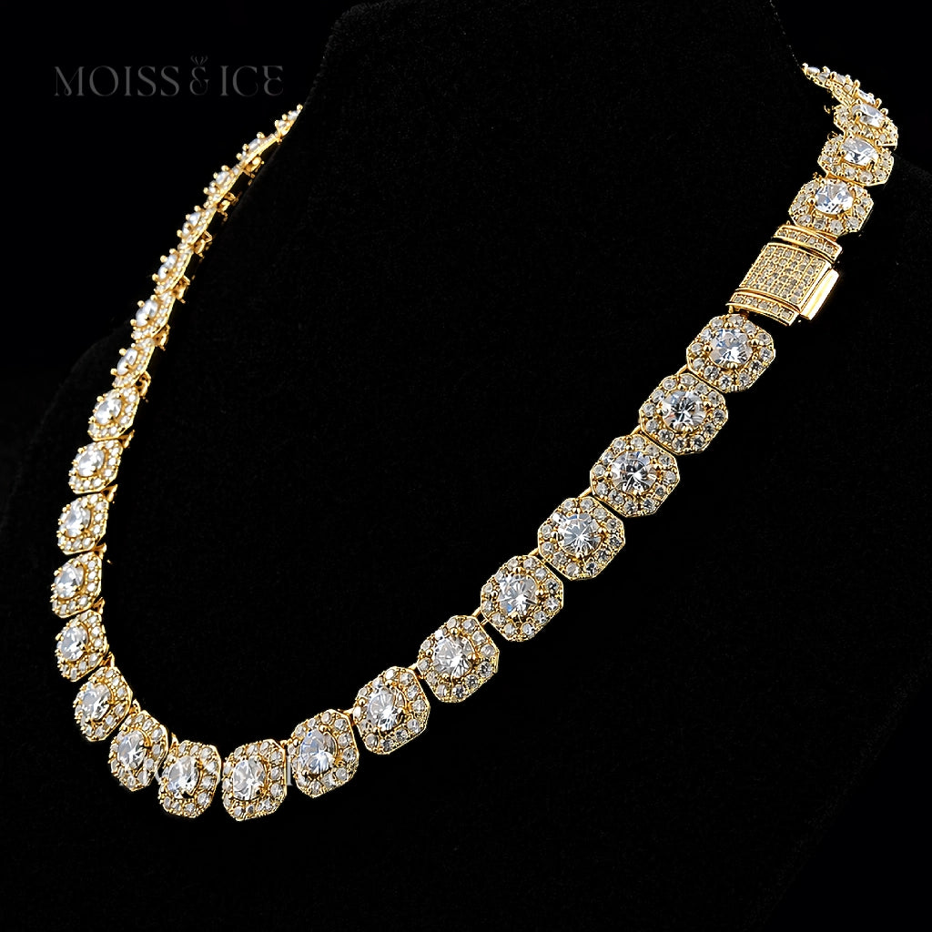 Yellow Gold 10mm Moissanite Clustered Tennis Chain - Moiss Ice Canada