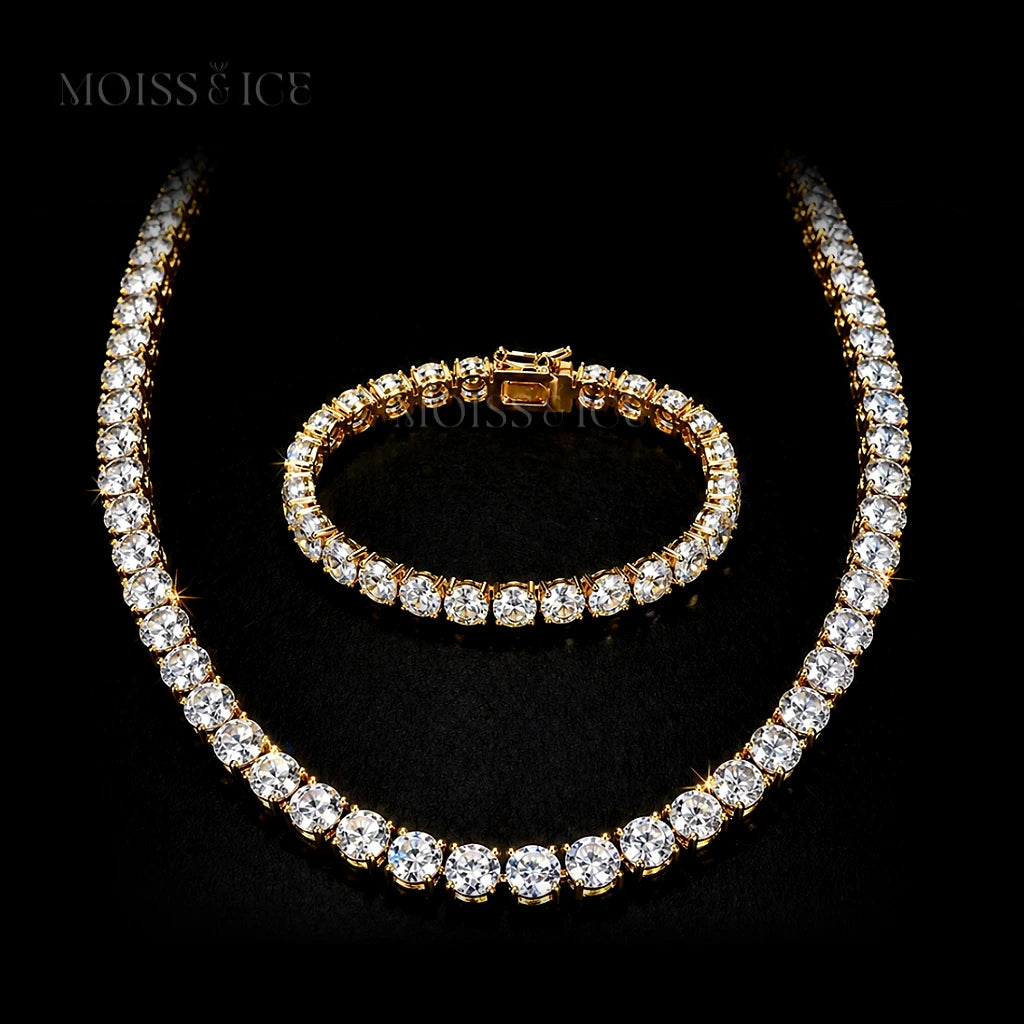 18k Gold Tennis Chain and Bracelet Set with Moissanite stones. Signature set from Moiss and Ice Canada