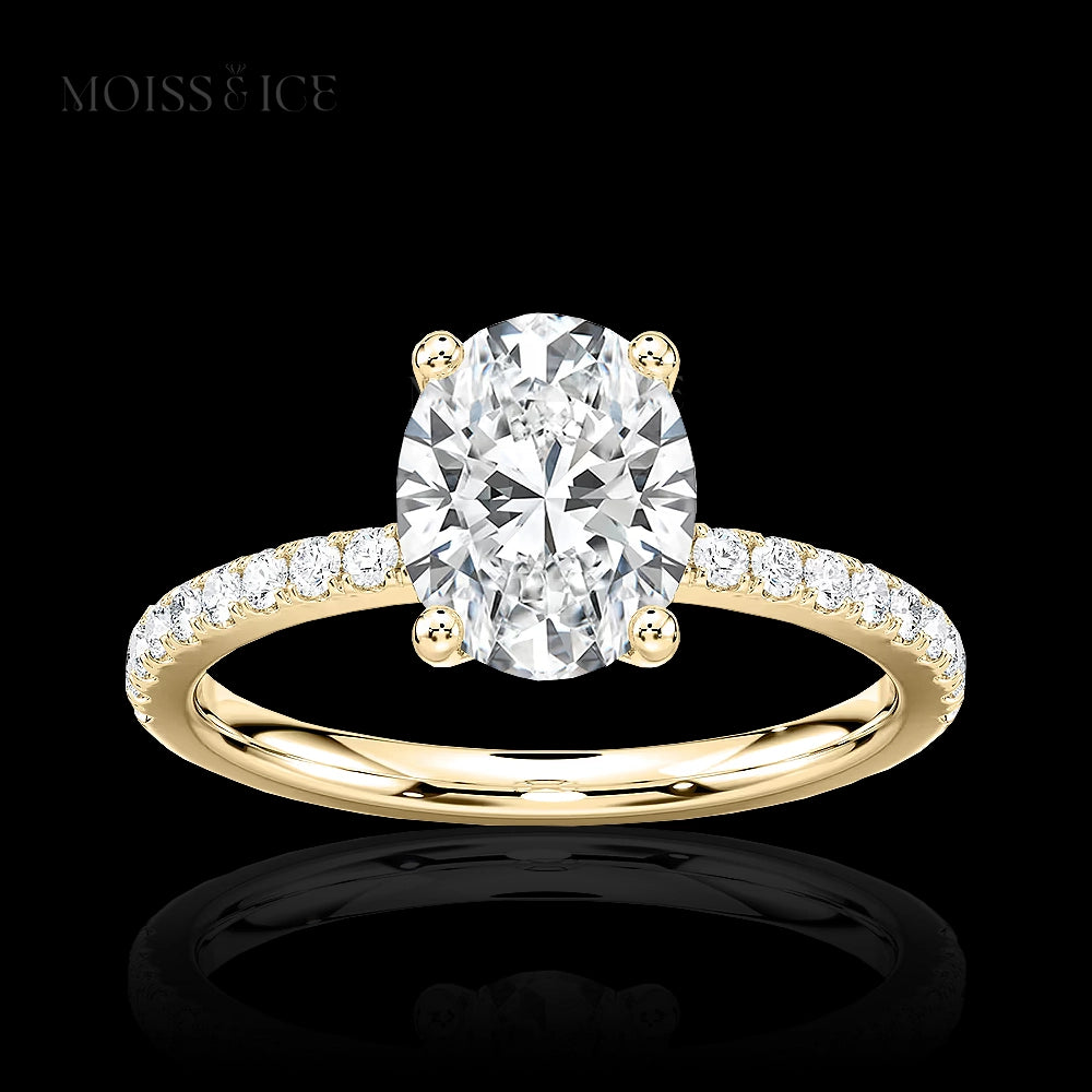 Yellow Gold Oval Pave hidden halo Moissanite Engagement Ring - Moiss Ice Canada
